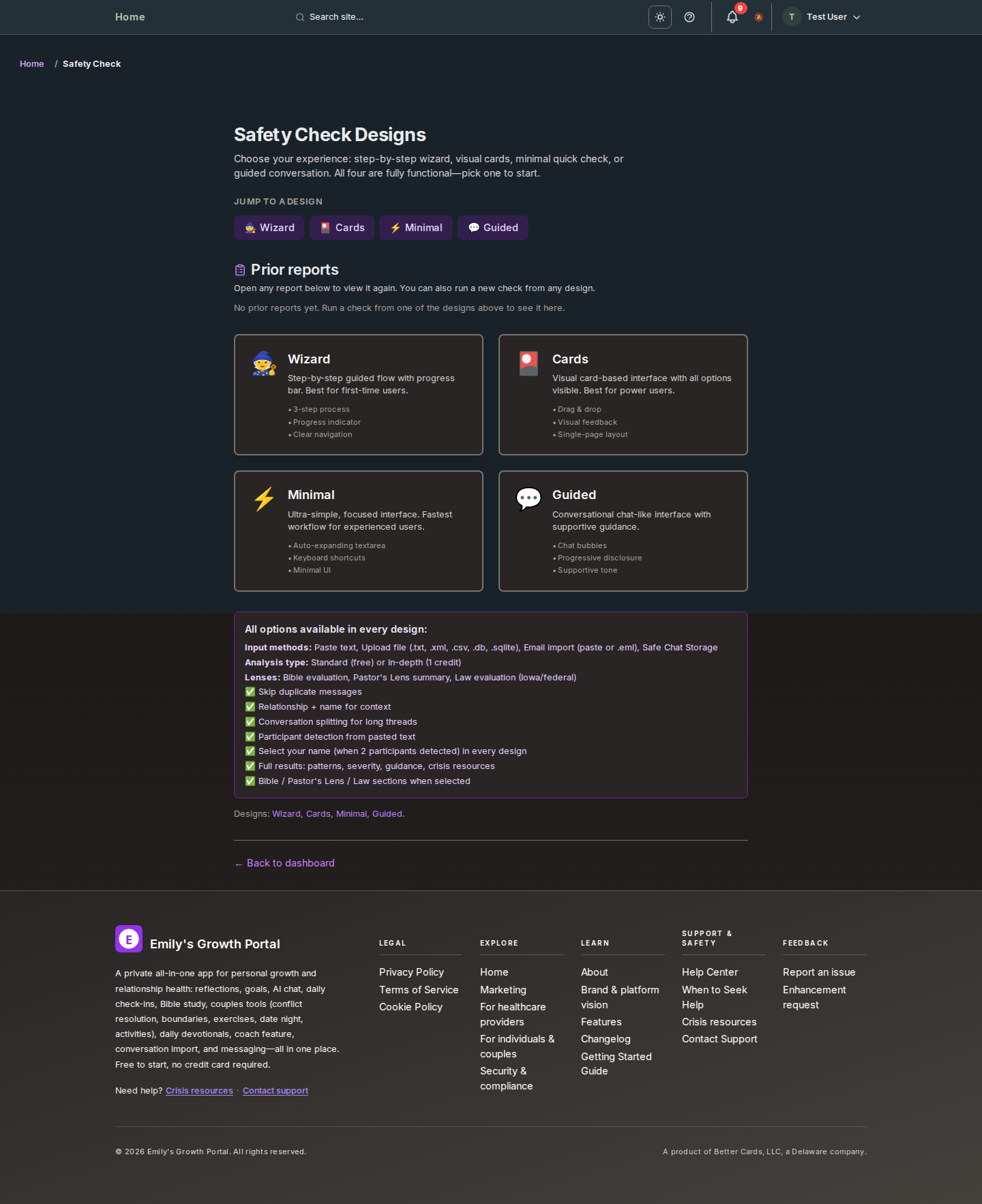 Screenshot: Communication & safety