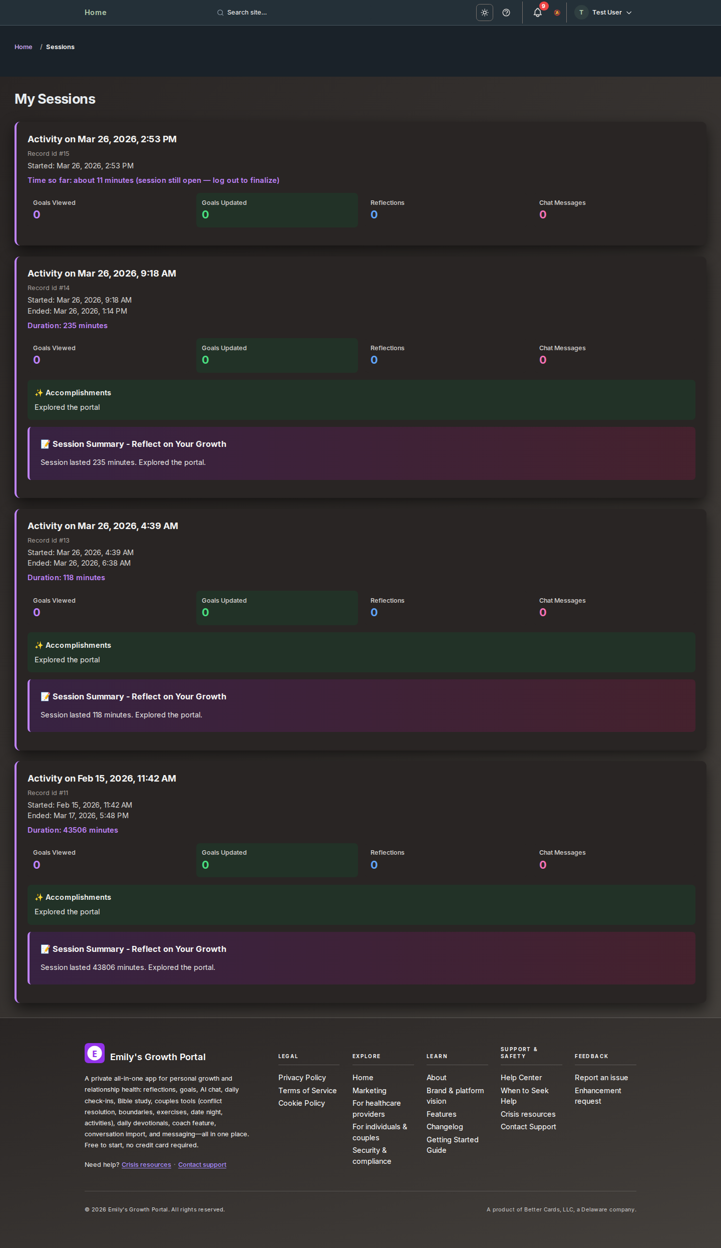Screenshot: Activity History (Sessions)