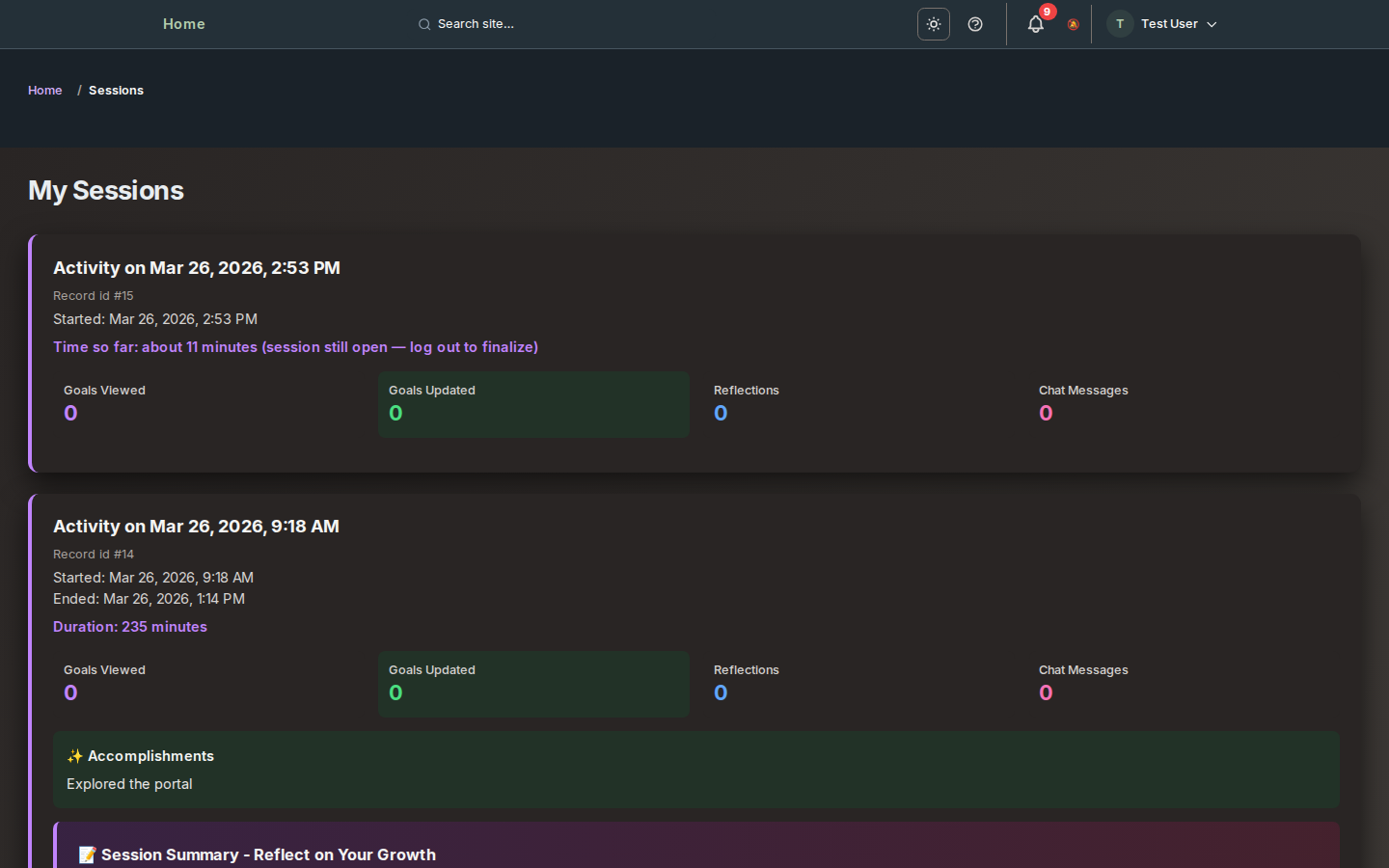 Activity History (Sessions)